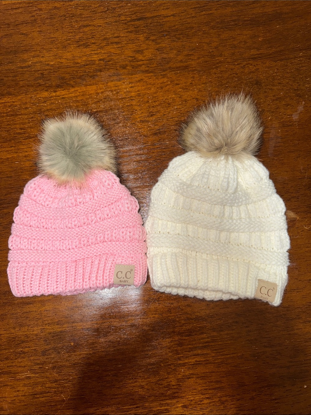 NWOT - 2 Baby C.C Knit Pom Beanies in Pink & Cream